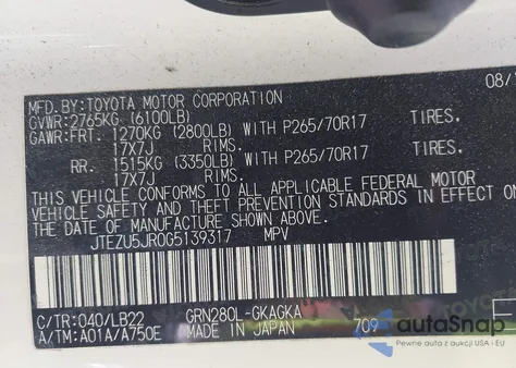 2016 Toyota 4Runner Sr5 Premium z USA, uszkodzony, nr VIN JTEZU5JR0G5139317